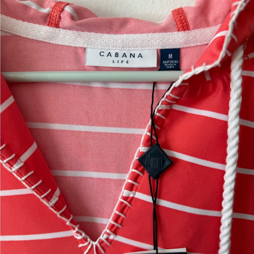 Cabana Life Pink and White Striped hooded bathing suit cover - Picture 2 of 4